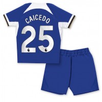 Camiseta Chelsea Moises Caicedo #25 Primera Equipación Replica 2023-24 para niños mangas cortas (+ Pantalones cortos)
